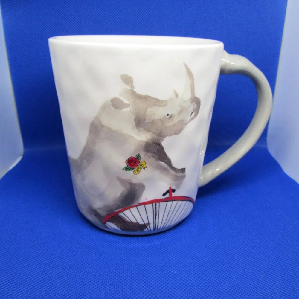 *BOGO mugs* 20 oz pier 1 street cred tattoed rhino mug ironstone (W3378)